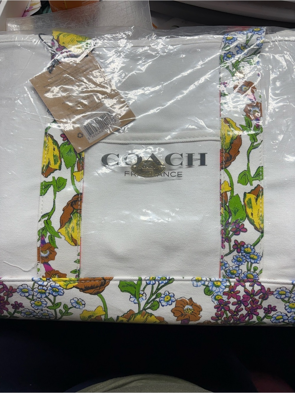 NEW Coach Fragrance Floral Canvas Tote Bag White Cotton Shopper Shoulder Bag NWT